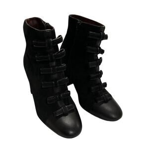 See By Chloe Bow Black Suede Heeled Ankle Booties Academia Whimsygoth Preppy